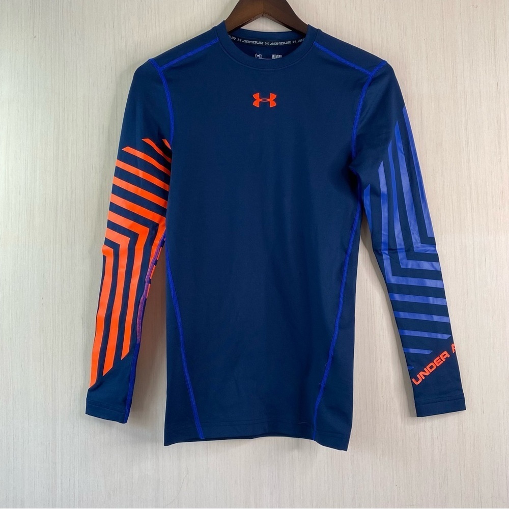 Under Armour Men’s Coldgear Armour Graphic Compression Crew Orange/Blue Small